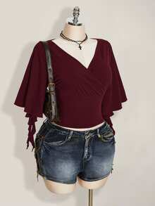 SHEIN ICON 女款夏季休閒純色收腰T恤 - 中紫紅色 - 查看 10
