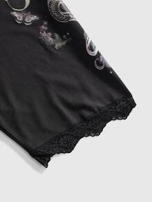 ROMWE Goth Vintage Dark Snake & Floral Print Versatile Plus Size Leggings - Black - View 10