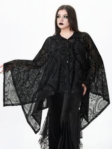 ROMWE Hippie Jaket Ukuran Besar Longgar dengan Desain Berongga Berbahan Kain Beludru Gaya Ramalan Gotik Gelap - Hitam - View 3