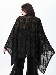 ROMWE Hippie Jaket Ukuran Besar Longgar dengan Desain Berongga Berbahan Kain Beludru Gaya Ramalan Gotik Gelap - Hitam - View 6