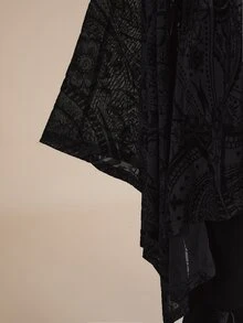 ROMWE Hippie Jaket Ukuran Besar Longgar dengan Desain Berongga Berbahan Kain Beludru Gaya Ramalan Gotik Gelap - Hitam - View 9