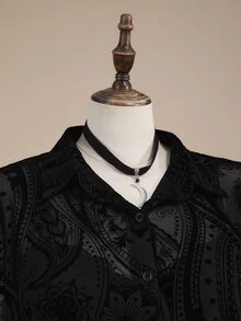 ROMWE Hippie Jaket Ukuran Besar Longgar dengan Desain Berongga Berbahan Kain Beludru Gaya Ramalan Gotik Gelap - Hitam - View 10