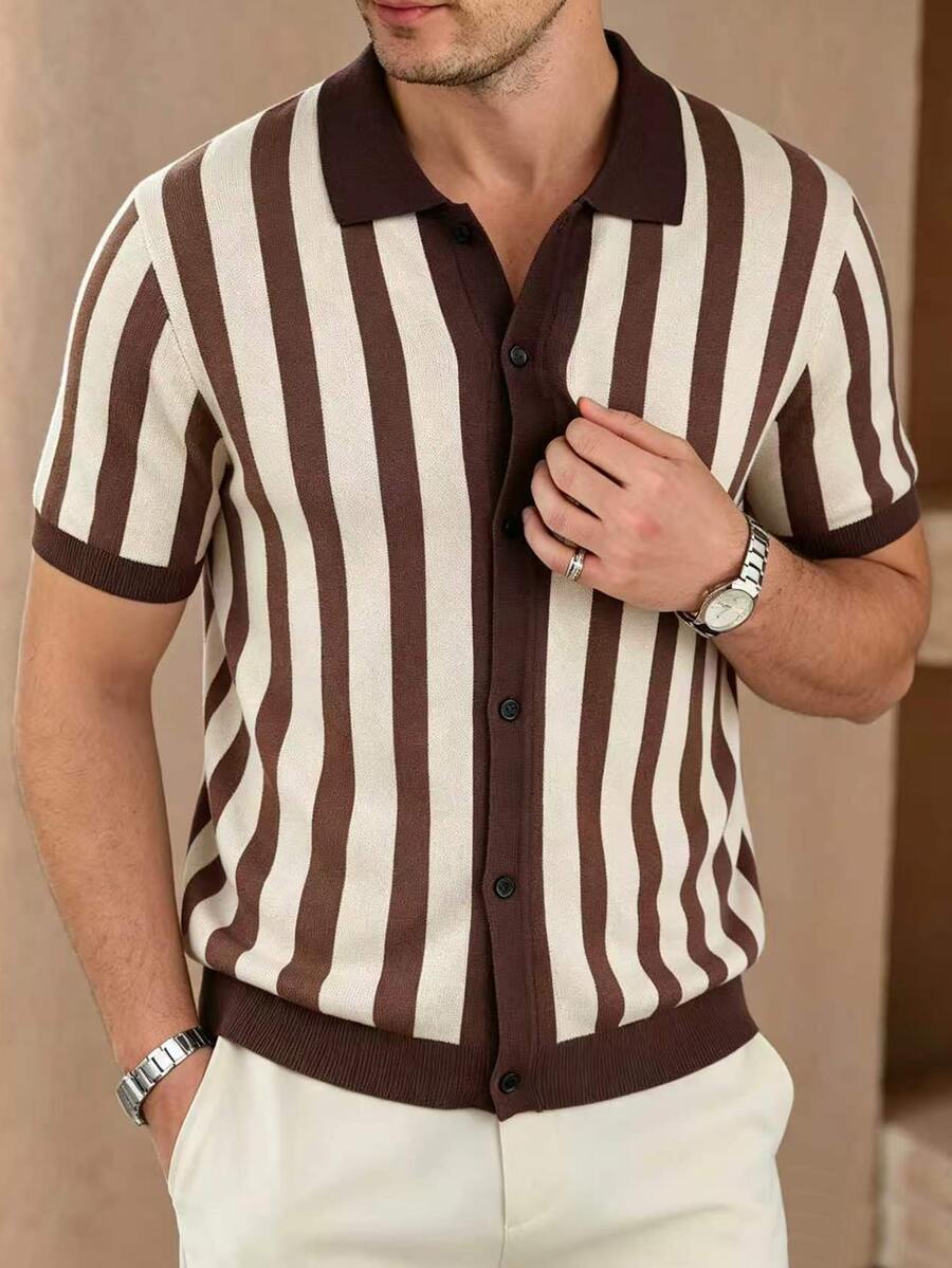 Core Aspect Summer Men's Fashion Casual Cardigan, Knit Brown Sweater - Rust Brown - View 1