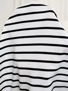 SHEIN تي شيرت كاجوال للحوامل مخطط بياقة دائرية وأكمام طويلة وكتف منسدل - أبيض - مشاهدة 7