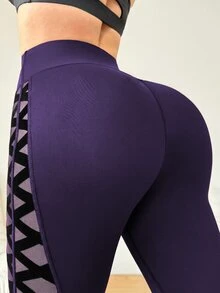Slayform Slayform Mesh Patchwork High Waist Seamless Sports Leggings - Bold Plum - View 6
