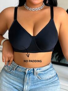 DesireSculpt Minimalist Thin Underwire No Padding Plus Size Bra - Black - View 5