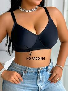DesireSculpt Minimalist Thin Underwire No Padding Plus Size Bra - Black - View 7