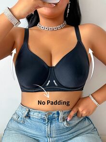 DesireSculpt Minimalist Thin Underwire No Padding Plus Size Bra - Black - View 1