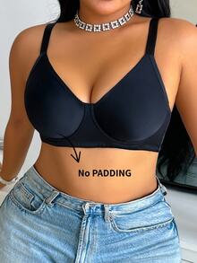 DesireSculpt Minimalist Thin Underwire No Padding Plus Size Bra - Black - View 4