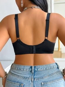 DesireSculpt Minimalist Thin Underwire No Padding Plus Size Bra - Black - View 2