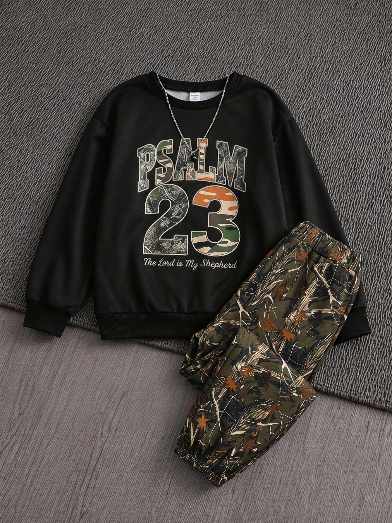 SHEIN Coolqubz Hoodie & Sweatshirt Anak Laki-laki Remaja - Hijau Tentara - View 1