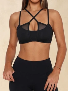 Slayform Women's Solid Color Hollow Design Everyday Fitness Sports Bra - Black - View 11