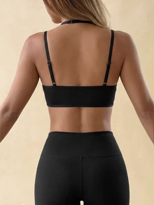 Slayform Women's Solid Color Hollow Design Everyday Fitness Sports Bra - Black - View 15
