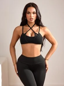 Slayform Women's Solid Color Hollow Design Everyday Fitness Sports Bra - Black - View 4