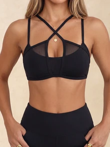 Slayform Women's Solid Color Hollow Design Everyday Fitness Sports Bra - Black - View 14