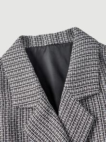 SHEIN MOD 雙排扣黑白粗花呢翻領女款西裝外套 - 黑與白 - 查看 8