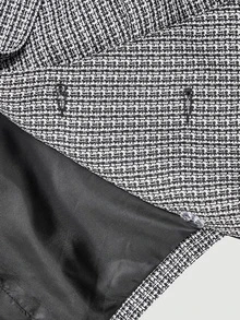 SHEIN MOD 雙排扣黑白粗花呢翻領女款西裝外套 - 黑與白 - 查看 10
