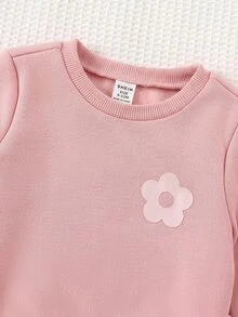 SHEIN 女嬰 1件全滿版愛心印花保暖內裡背心外套 & 1件花卉印花套頭運動衫 & 1件運動長褲 - 粉色 - 查看 7