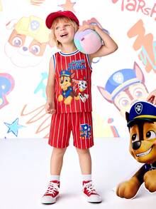 SHEIN | PAW Patrol 2pcs/Set Fun Sport Casual Style Young Boy Tank Top And Shorts Comfortable Outfit - Red - View 3