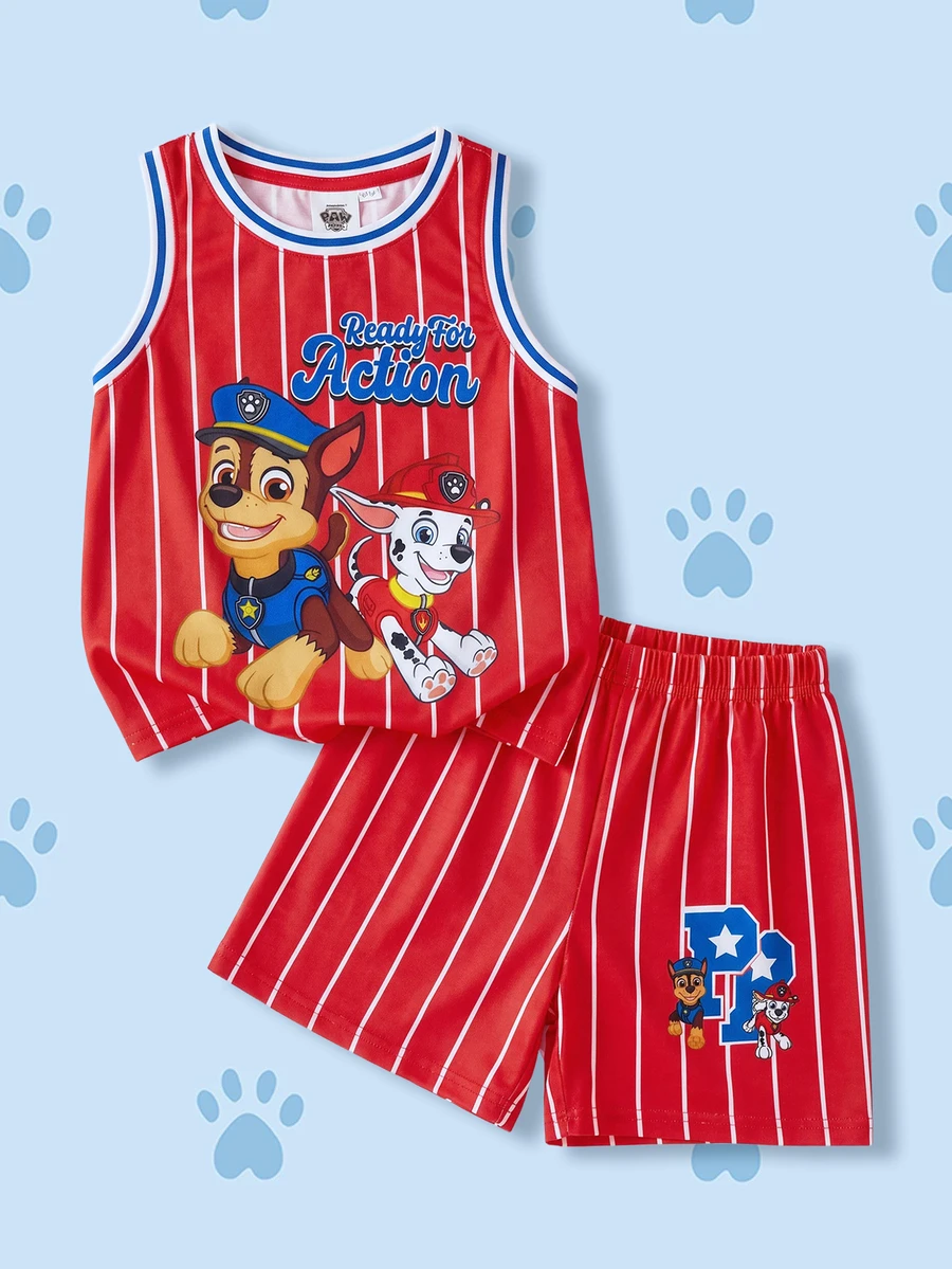 SHEIN | PAW Patrol 2pcs/Set Fun Sport Casual Style Young Boy Tank Top And Shorts Comfortable Outfit - Red - View 1