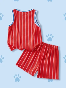 SHEIN | PAW Patrol 2pcs/Set Fun Sport Casual Style Young Boy Tank Top And Shorts Comfortable Outfit - Red - View 2