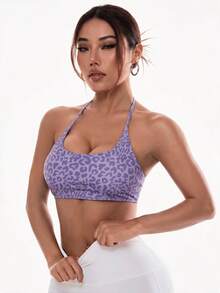 Slayform Slayform Women's Leopard Print Casual Daily Wear Halter Neck Sports Bra - Purple - View 7