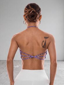 Slayform Slayform Women's Leopard Print Casual Daily Wear Halter Neck Sports Bra - Purple - View 3