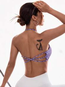 Slayform Slayform Women's Leopard Print Casual Daily Wear Halter Neck Sports Bra - Purple - View 2