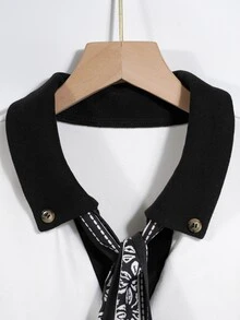 Franclia Kaos Wanita Lengan Panjang Kasual Serbaguna dengan Pita Warna Kontras - Putih - View 5