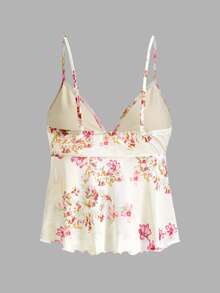 SHEIN ICON Spaghetti Strap Printed Mesh Tank Top, Fashionable For Summer - Apricot - View 3