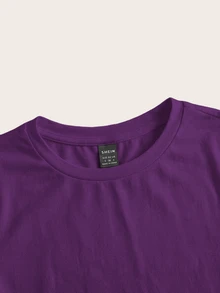 SHEIN ICON Casual Solid Color Fitted Cropped Round Neck Short Sleeve T-Shirt For Women, Suitable For Summer - Purple - View 6