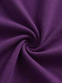 SHEIN ICON Casual Solid Color Fitted Cropped Round Neck Short Sleeve T-Shirt For Women, Suitable For Summer - Purple - View 4