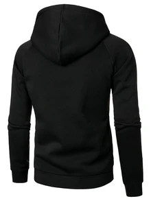 Manfinity Homme 男士騎士圖案抽繩連帽拉鍊休閒日常長袖運動衫，男士拉鍊連帽衫，男士拉鍊外套 - 黑色 - 查看 2