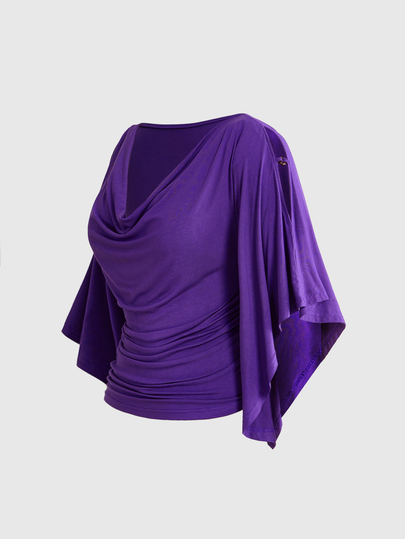 Hippie Maglietta da donna taglie forti vintage ampia con scollo a cappuccio, decorazione con perline di legno, vita arricciata e maniche a pipistrello