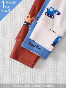 SHEIN 1 Sets Random Newborn Baby Boys Snug Fit Pajamas Round Neck Short Sleeve Long Romper Featuring Cozy Ribbed Knit Soft Fabric Rust Red, - Multicolor - View 8