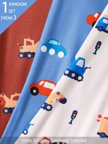 SHEIN 1 Sets Random Newborn Baby Boys Snug Fit Pajamas Round Neck Short Sleeve Long Romper Featuring Cozy Ribbed Knit Soft Fabric Rust Red, - Multicolor - View 7