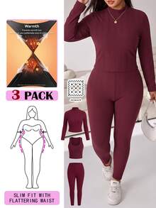 Solflare Plus Size Casual Tank Top And Leggings With Long Sleeve T-Shirt Set - Coffee Brown - View 10