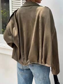 Siren Gaze 女式飞行员夹克短款绒面革夹克 2025 春季超大长袖外套新款外套和夹克，女士宽松短款外套短款夹克超大夹克橄榄绿秋冬夹克 - 橄欖綠 - 查看 2