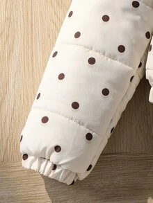 SHEIN Elladie kids 青少年女孩冬季休閒可愛日系可翻面鋪棉外套，一面棕色與白色波點圖案，一面純色，短版寬鬆版型，Y2K學生風 - 米色 - 查看 6