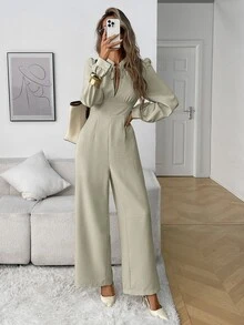 Elyressa Women's Smooth-Woven Elegant Vacation Autumn One-Piece Pants - Apricot - View 3