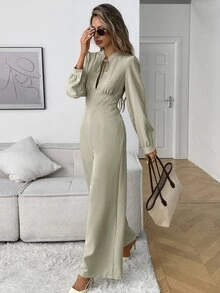 Elyressa Women's Smooth-Woven Elegant Vacation Autumn One-Piece Pants - Apricot - View 6