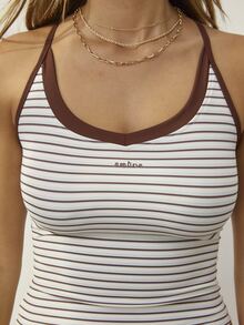 Aralina Women Contrast Trim Bind Stripe Print Racerback Top V Neck Sleeveless Slim Fit Activewear Yoga Gym Pilates Running Workout Active Halter Neck Top - Multicolor - View 3