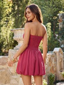 KARISMINA Vestido mini ajustado sin tirantes de unicolor tejido para mujer, primavera/verano vacaciones - Rosa - Ver 2