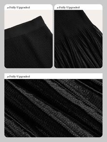 Anewsta Summer Elegant Solid Color Knit Patchwork Semi-Sheer Slim Fit Mermaid Skirt Suitable For Autumn, Winter, Going Out, Leisure, Formal, Party - Black - View 3