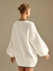 CLARA VERO Deep V Pleated Knit Maxi Dress, Relaxed Fit, Dinner Or Event, Long Sleeve, Full Pleats - White - View 5