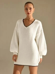 CLARA VERO Deep V Pleated Knit Maxi Dress, Relaxed Fit, Dinner Or Event, Long Sleeve, Full Pleats - White - View 10