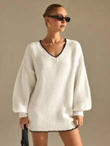 CLARA VERO Deep V Pleated Knit Maxi Dress, Relaxed Fit, Dinner Or Event, Long Sleeve, Full Pleats - White - View 9