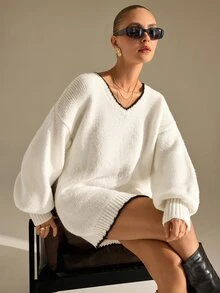 CLARA VERO Deep V Pleated Knit Maxi Dress, Relaxed Fit, Dinner Or Event, Long Sleeve, Full Pleats - White - View 6