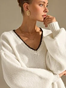 CLARA VERO Deep V Pleated Knit Maxi Dress, Relaxed Fit, Dinner Or Event, Long Sleeve, Full Pleats - White - View 7