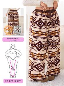 Solflare Plus Size Casual Geometric Print Warm Long Pants, Autumn/Winter - Multicolor - View 1
